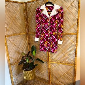 Vintage floral plaid 1970s mini dress